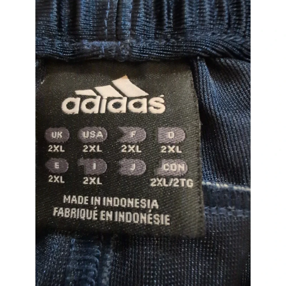 Y2K Adidas Shiny Loose Track Pants Mens 2XL Blue Elastic Waist 3 Stripe Pockets